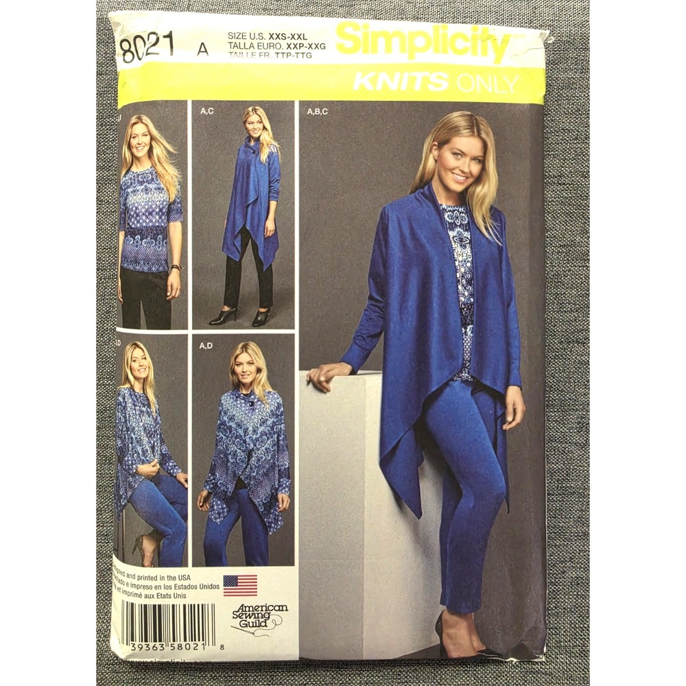 Simplicity #8021 Knits Only Size XXS-XXL Top Pants and Cardigan